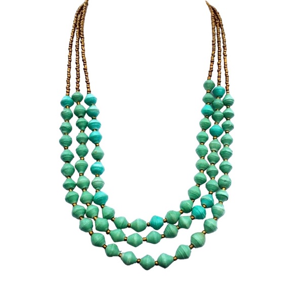 Teng Yue Jewelry - Vintage TENG YUE Green Bronze Beaded 3 Layer Necklace EUC
